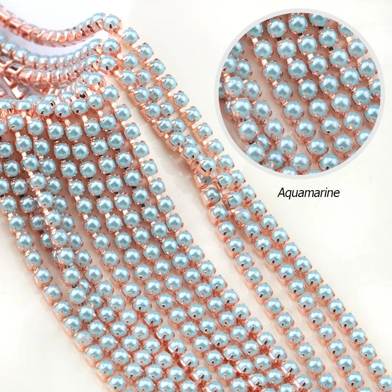 aquamarine ABS красочный Жемчуг с коготь цепи Медь золото роза база чашки SS6/2 мм жемчужная цепь швейная одежда diy ремесло одежда аксессуары - Цвет: aquamarine