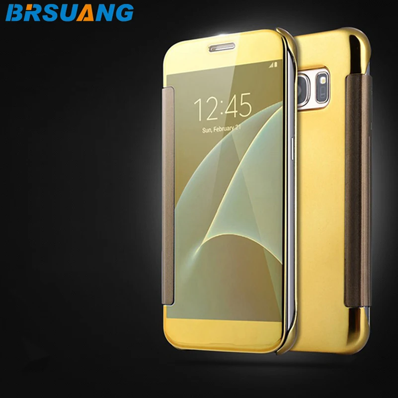 Зеркальные Чехлы 200 шт./лот прозрачный флип чехол с окошком для Samsung Galaxy S7 Edge УФ