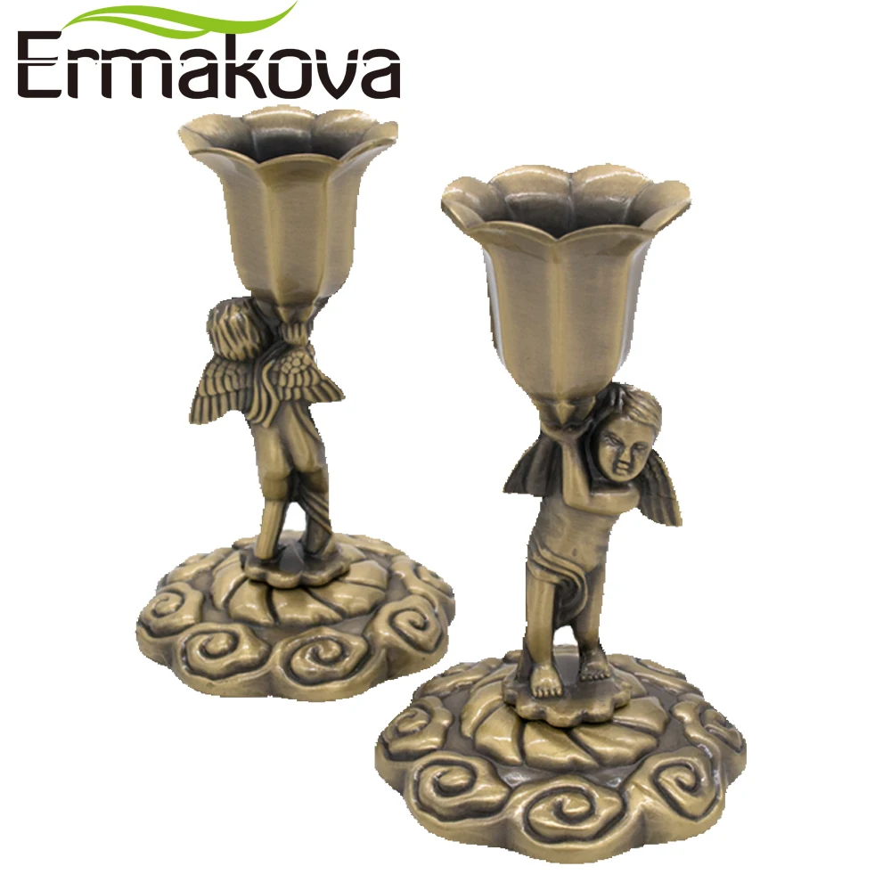 ERMAKOVA 2 шт./пара 10 5 см (4 1 &quot) Металл 3D тиснение Ретро Ангел подсвечник Свеча