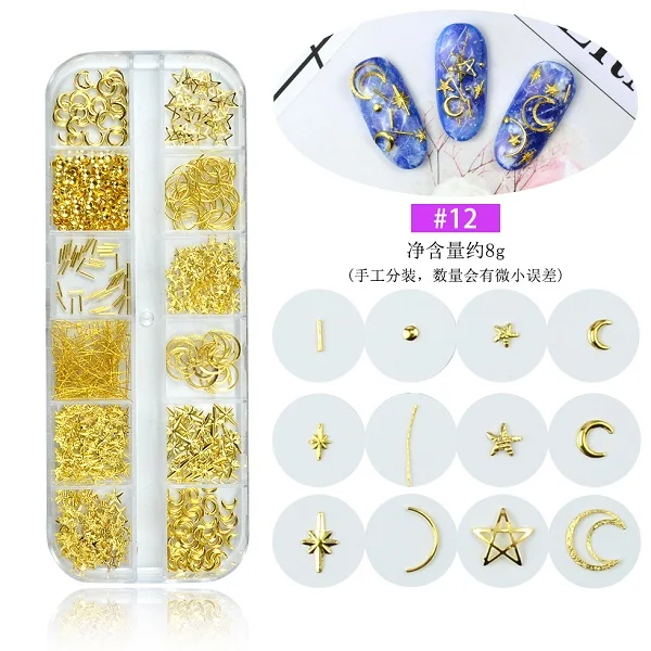 12 Grids Multi Style Glass Nail Rhinestones Mixed Colors AB Crystal Caviar 3D Charm Pearl DIY Alloy Manicure Nail Art Decoration - Цвет: 12