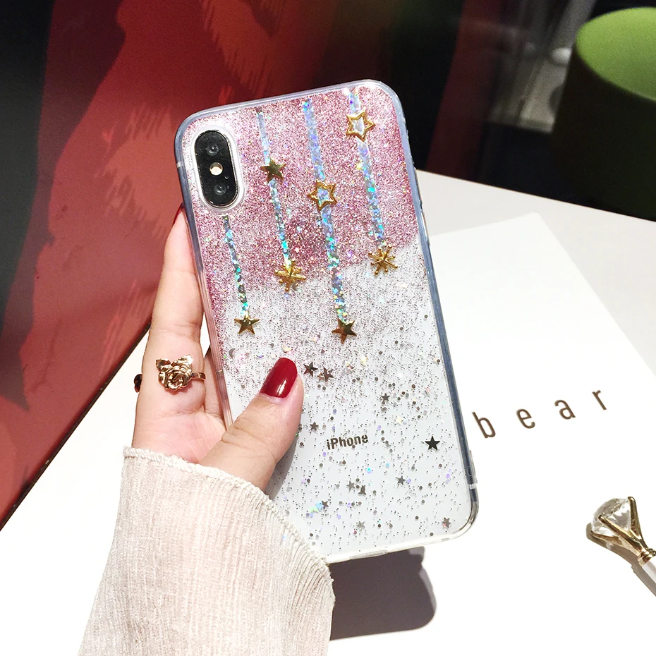 Чехол Qianliyao для iphone xs max xr блестящие чехлы телефонов с метеоритными звездами 6 6s 7 8