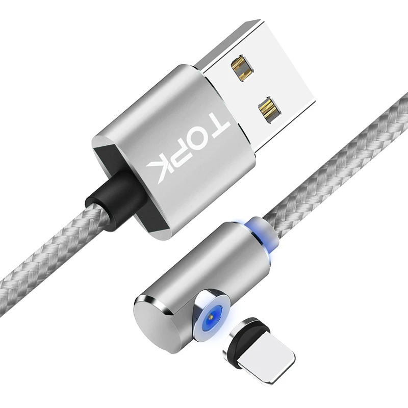 Магнитный usb-кабель TOPK l-типа для iPhone x xs Type C Micro USB для Xiaomi Samsung Galaxy S9 S8 Plus Huawei Usb C зарядный кабель - Цвет: 1M Sliver