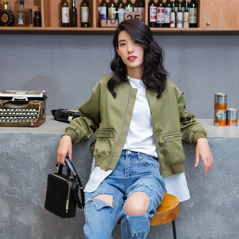 Hzirip Мода 2017 г. осень свободные Армейский зеленый лоскутное пальто Курточка