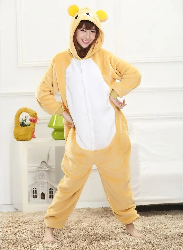 Rilakkuma Новинка, зимняя теплая Пижама для взрослых, унисекс, комплект, мультяшная Пижама, Женская пижама, Фланелевая пижама с изображением животных, Ститч, панда, единорог, пижама, кугуруми - Цвет: Rilakkuma