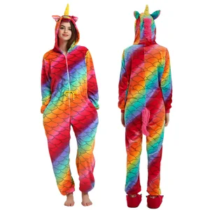 Пижама кигуруми в стиле унисекс, Фланелевая пижама с капюшоном для взрослых и женщин, одежда для сна, наборы домашней одежды, пижама в виде животных, единорог
