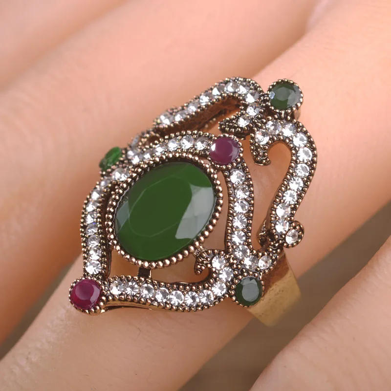 Blucome New Turkish Style Green Flower Wide Ring Resin Crystal Women Engagement Rings Wedding Party Finger Accessories Bijoux | Украшения и