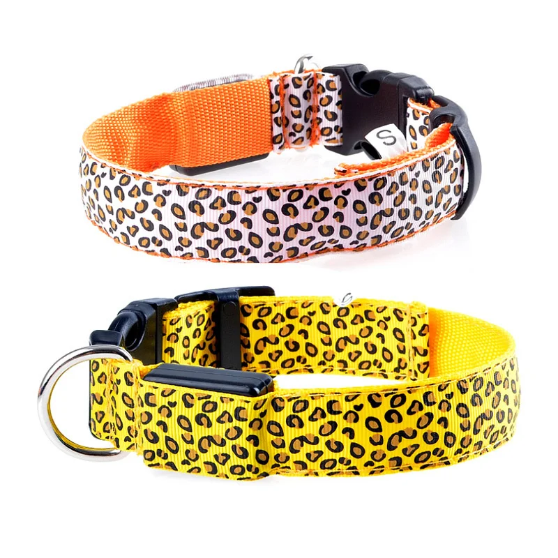 5 цветов модные нейлон Леопардовыми пятнами с подсветкой ошейник мигающий