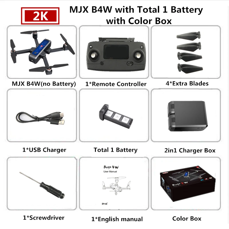 Blue 1B Color Box MJX Bugs 4W B4W 5G Дрон GPS с Wi-Fi 2K HD камера Анти-встряхивание 1,6 км 25 минут Fly Time оптический поток Квадрокоптер-Дрон VS F11 - Цвет: Blue 1B Color Box