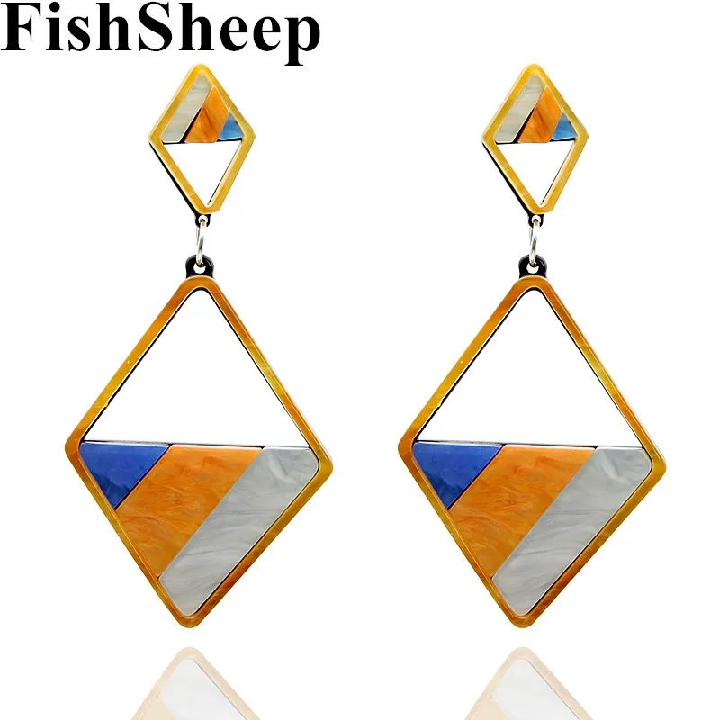 FishSheep геометрические Полые Акриловые Висячие серьги для женщин многоцветные атмосферные ацетат ромб длинные свисающие серьги ювелирные изделия