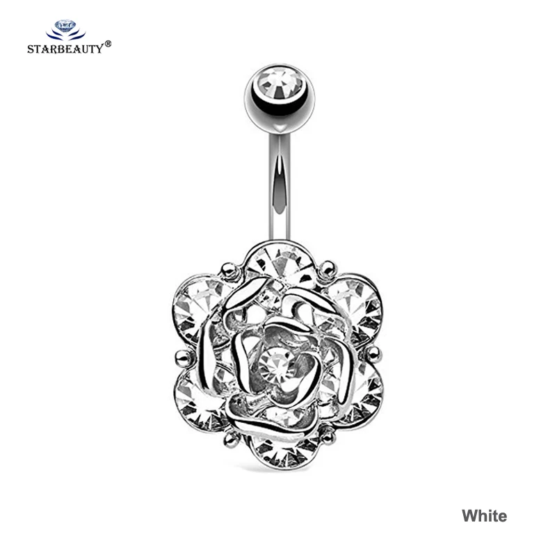 Romantic Rose Belly Ring White Crystal Navel Piercing Ombligo Earrings Button Rings Flower Nombril |