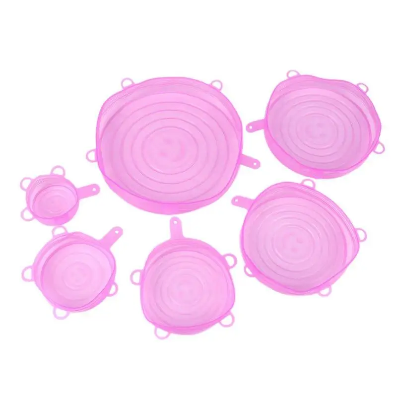pink 6pcs 6 шт Универсальная многоразовая силиконовая сковорода для приготовления кастрюль крышка стрейч чаша крышка - Цвет: pink 6pcs