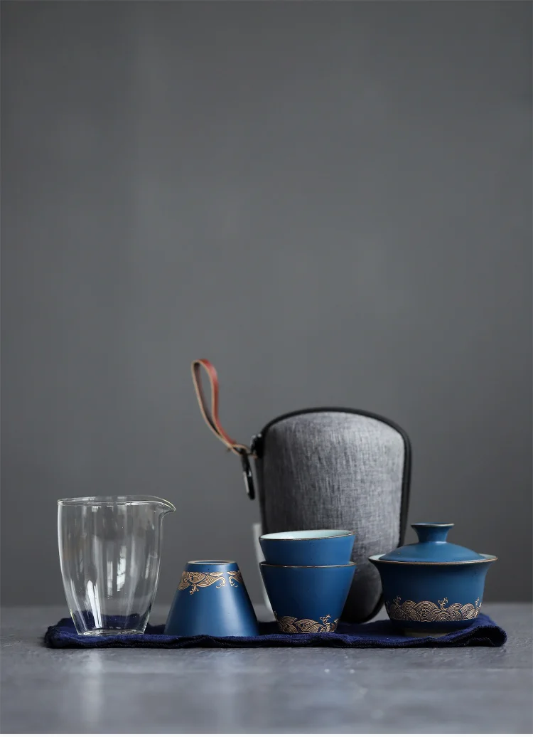 TANGPIN синий керамический чайник gaiwan с 3 чашками gaiwan чайные наборы портативный чайный набор для Путешествия Посуда для напитков