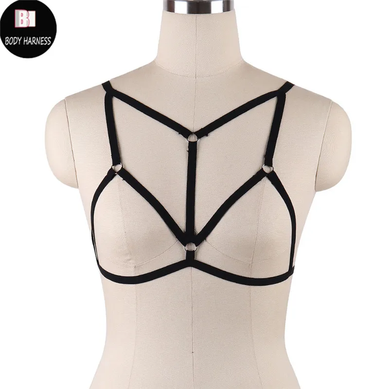 S046 Черный сексуальный женский бюстгальтер ручной работы с ремнем для связывания, укороченный топ для тела, готический стиль, вечерние костюмы для танцев - Цвет: S046
