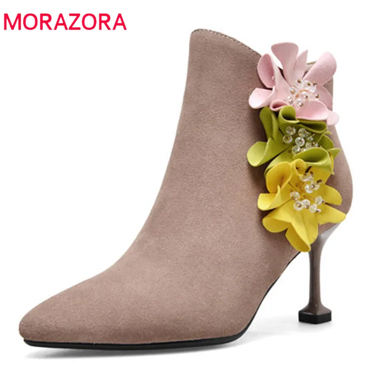 MORAZORA/2020 женские ботинки из коровьей замши наивысшего качества ботильоны с острым