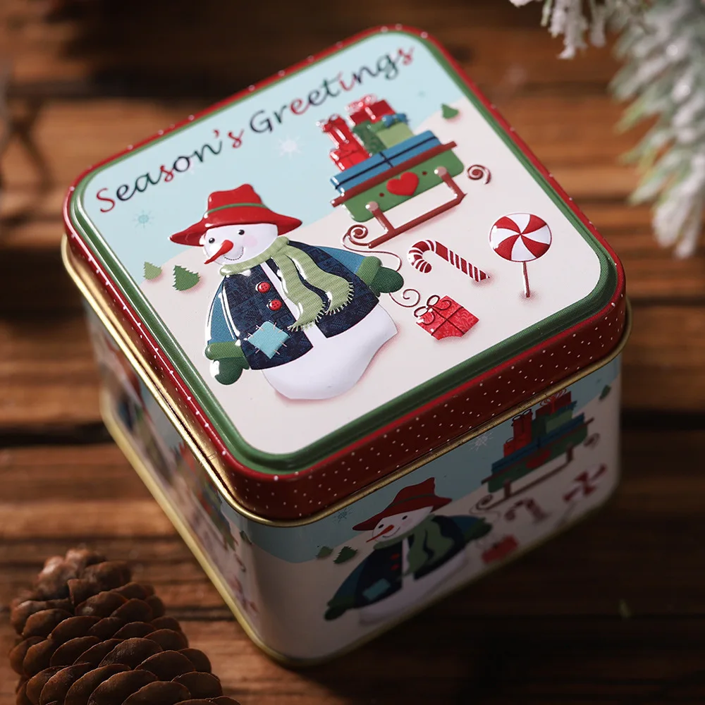 snowman light blue Christmas Gifts Box Package Tin Candy Box Noel Dragee Cookies Biscuit Case Container Christmas Decoration for Home Accessories - Цвет: snowman light blue