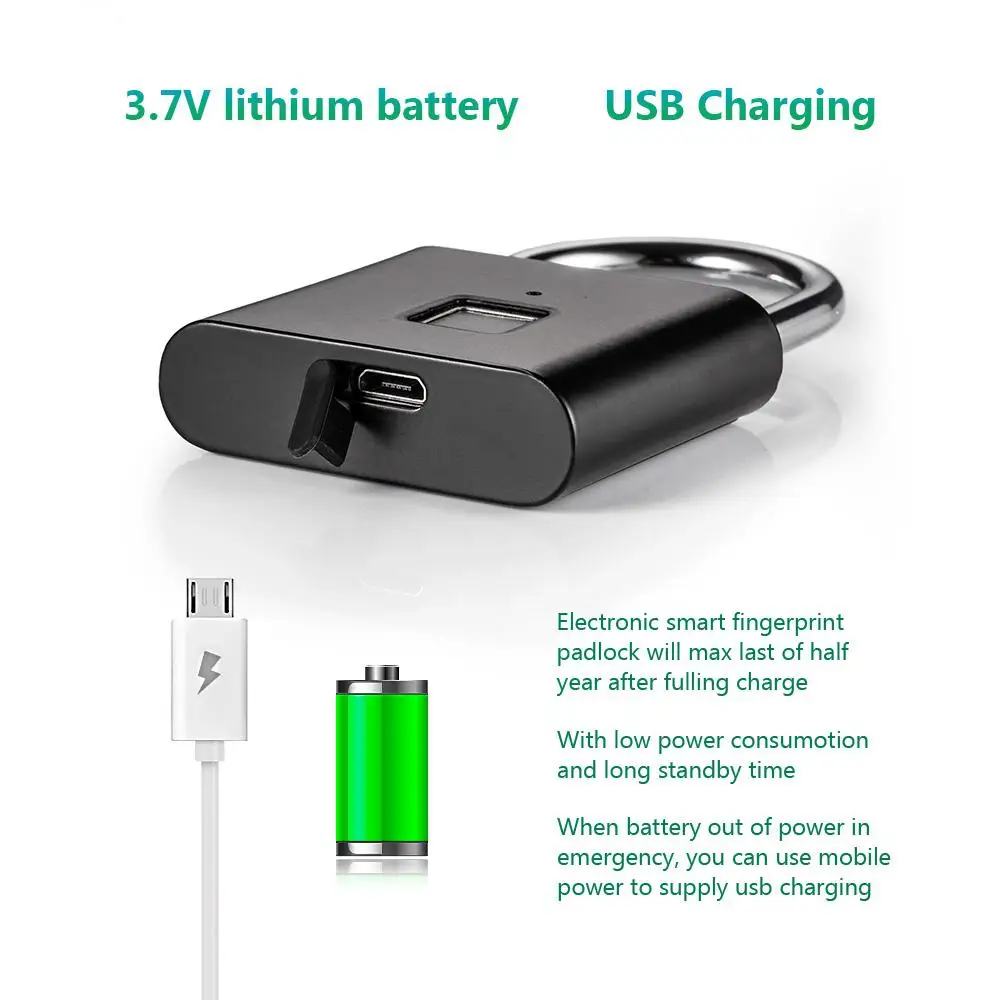 Безопасность Keyless USB Перезаряжаемый дверной замок отпечаток пальца Умный Замок
