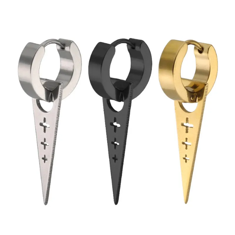 

New Gold Color Spike Stud Earrings For Women Men Punk High Quality Cross Ear Piercings Stainless Steel Fashion Jewelry