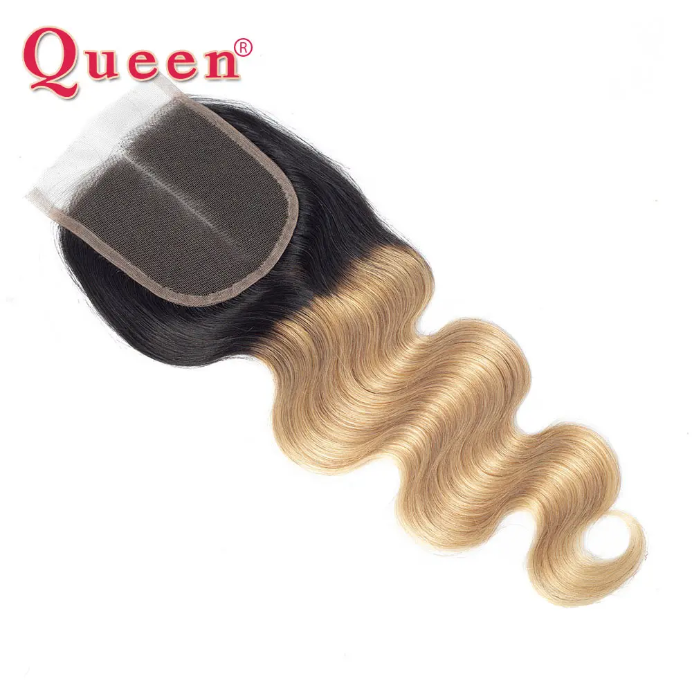 Queen hair Products человеческие волосы пучки с закрытием 3 пучка с кружевной застежкой 1B/27 Омбре блонд перуанские волосы remy