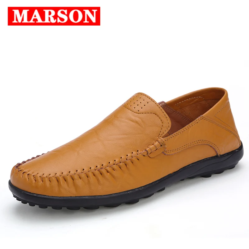MARSON Men’s Casual Shoes Handmade Comfortable Leather Flats Shoe High Quality Loafers Men Breathable Slip on Big Size | Обувь