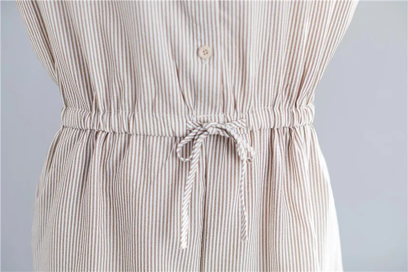 Женские комбинезоны Лен Летний комбинезон в полоску Женский короткие штаны