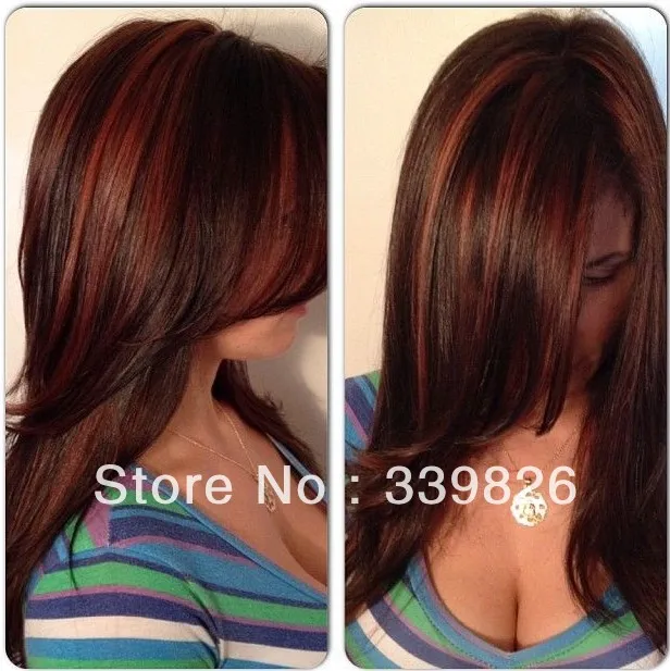 Factory Wholesale peruvian hair #1b highlight red natural straight glueless full lace 100% human wig Free Shipping |