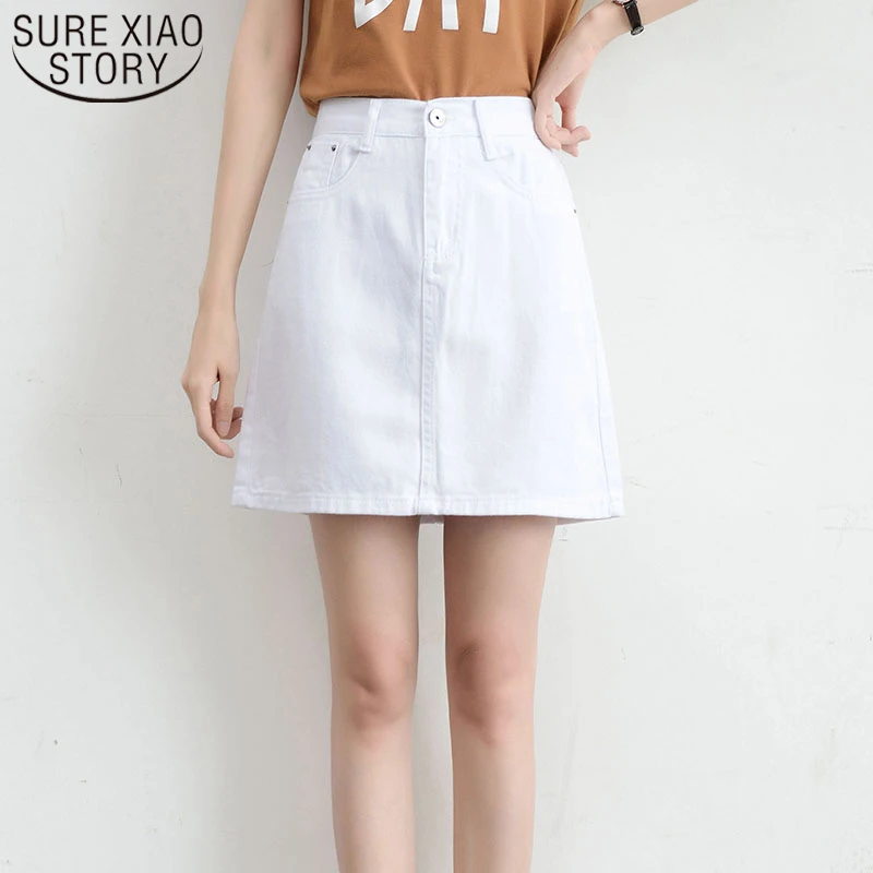 2019 Spring Summer A Line Short Jeans Skirt Women Large Size Blue Black Casual Skirts Womens High Waist Denim 3551 50 | Женская одежда