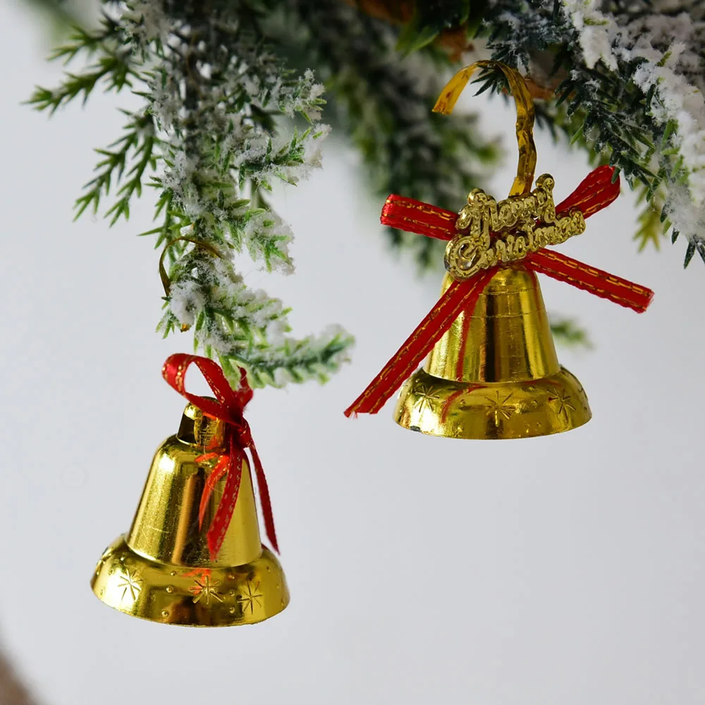 DIY мини золотые рождественские часы колокольчики с бантом и надписью подвеска