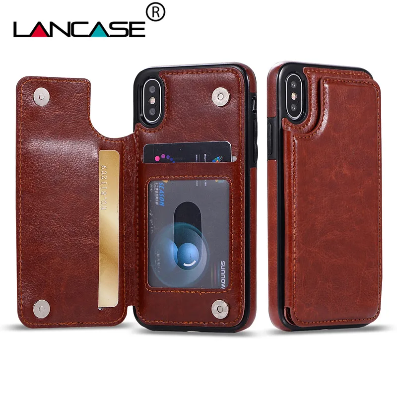 

LANCASE Phone Bag for iPhone XS Case Leather Magnetic Card Slots Holder Stand Back Flip Coque for iPhone XS Max X Case Wallet
