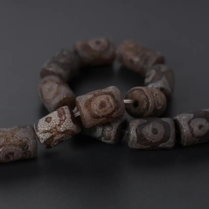 2Strands/Lot,Vintag Crack Tibetan Onxy Eyes Dzi 15x20mm Tube Cylinder Spacer Beads Wholesale,Bracelet Necklace Jewelry Making