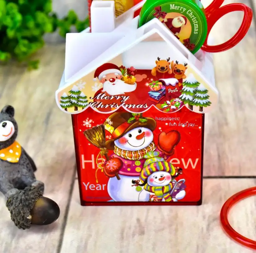 Coloffice Christmas stationery set Small house pen holder pencils sharpener safe scissors sets Christmas party gift for children