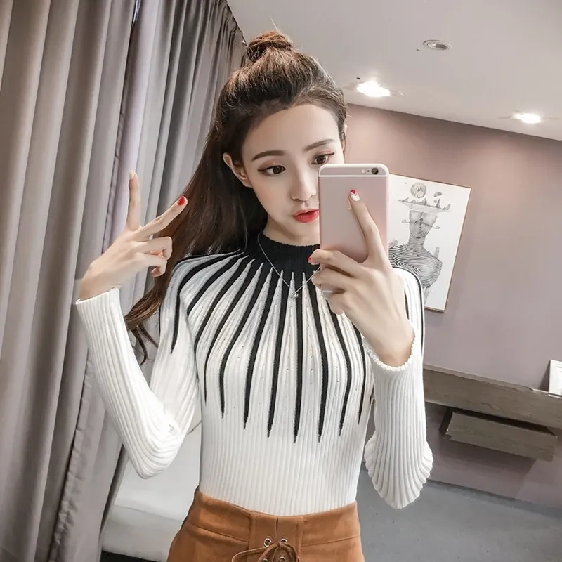 SexeMara/Новинка женские тонкие свитера Осенний вязаный джемпер с высоким