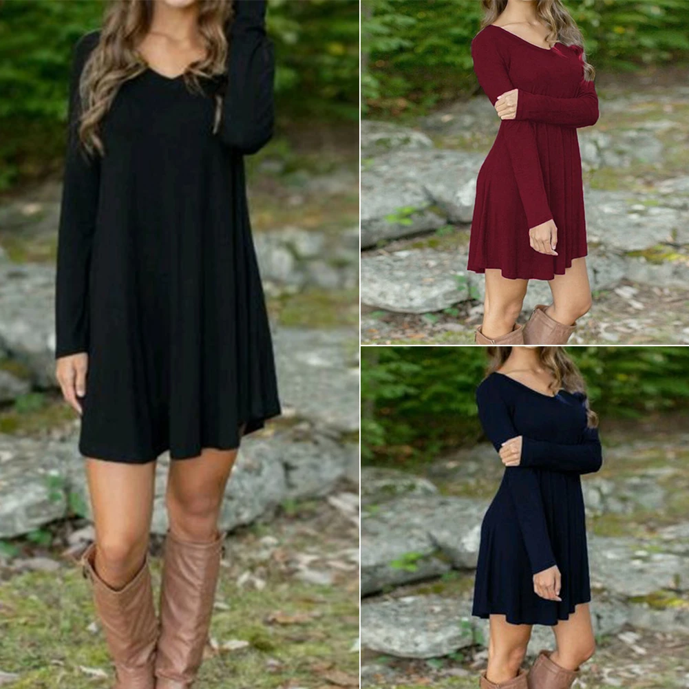 Женский Повседневный свободный с v-образным вырезом длинным рукавом необычной