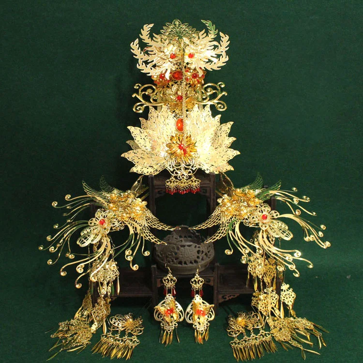 A360 старинная китайская тисненая принцесса свадебная диадема для волос Длинная