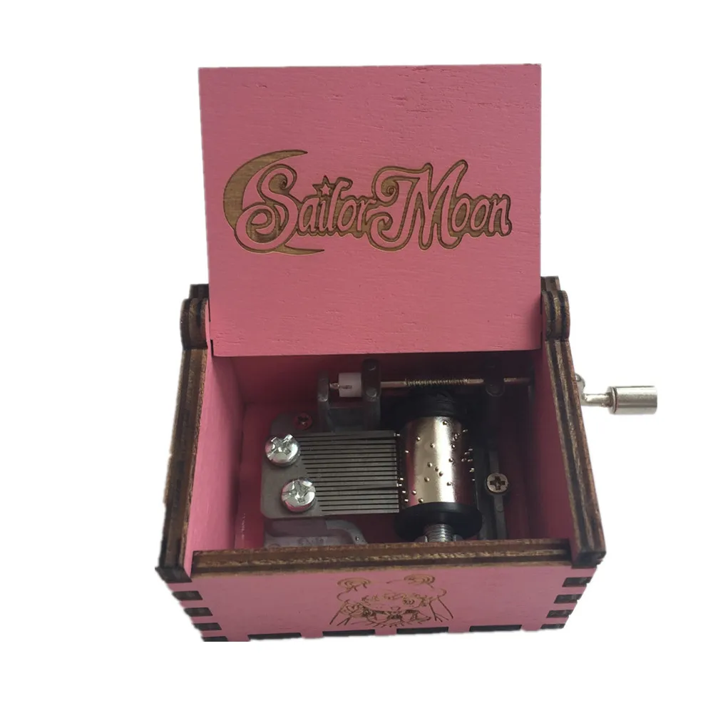Розовый деревянный Сейлор Мун музыкальная шкатулка Кристалл Тема ручной