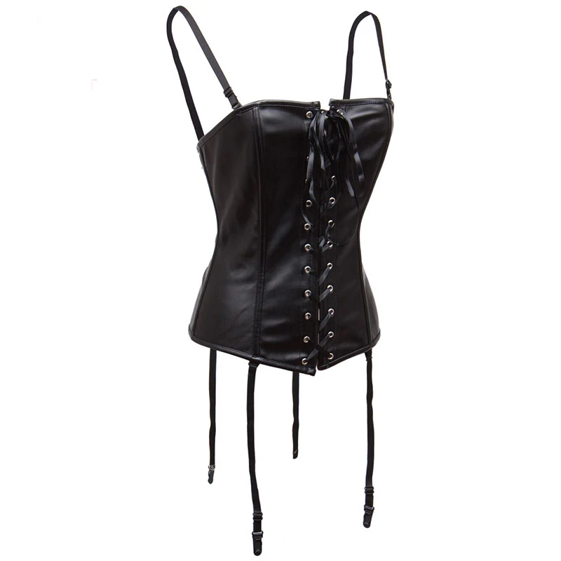 Черный сексуальный корсет из искусственной кожи на шнуровке бюстье готическая