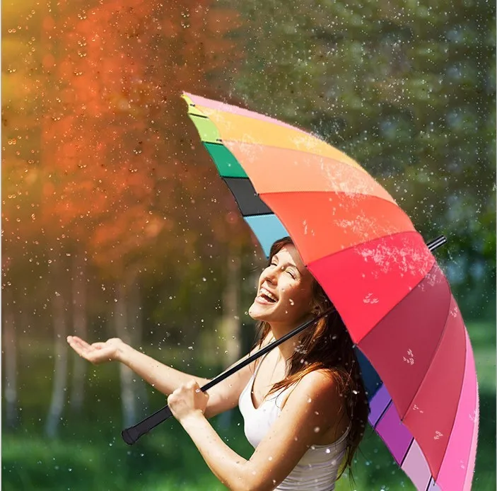 Радужный Зонт 2017 высокое качество 16 K зонт для гольфа автоматический с длинной