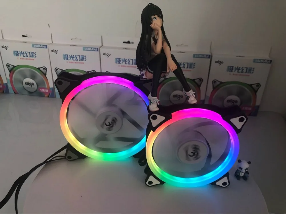 Aigo aurora C5 радужные огни разноцветные RGB регулируемый цветной вентилятор 140 мм светодиодный ПК Компьютер охлаждающий кулер бесшумный чехол контроллер вентилятора