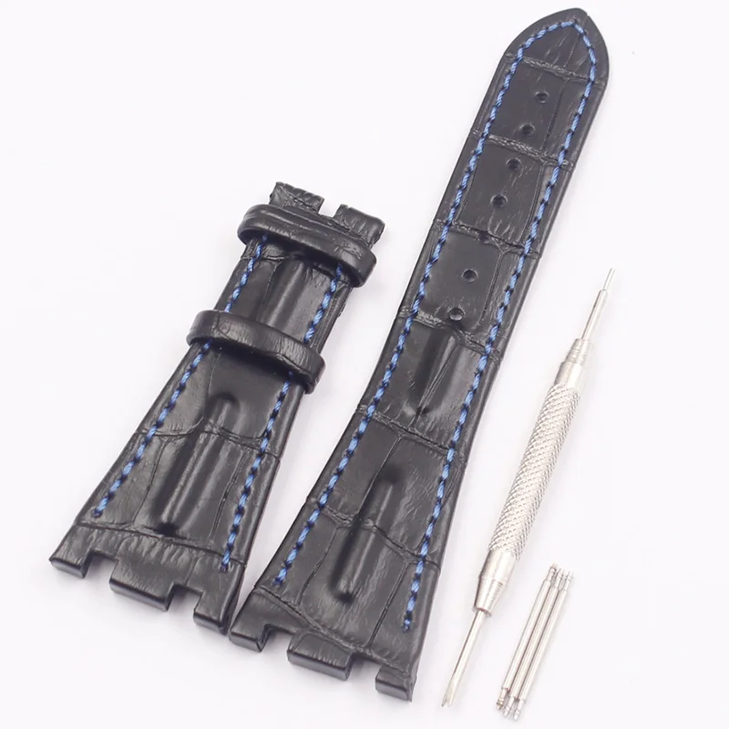 Black blue line Аксессуары для часов применимый Audemars Piguet AP Королевский дуб морской серии ремешок кожаный ремешок 28 мм мужской ремень - Цвет ремешка: Black blue line