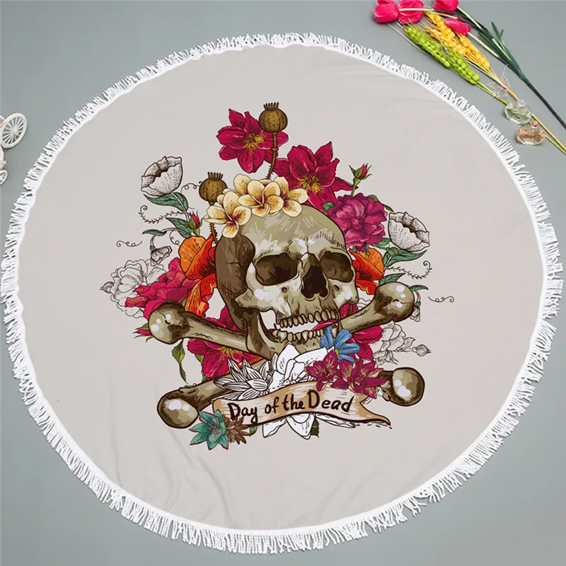 

Skull Print Round Beach Towel For Adult Colorful Print Soft Microfiber Shower Bath Towel Travel Blanket Swimming Cover 150CM