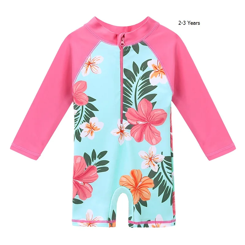 2-3 Years cyanflower BAOHULU/голубой купальник с цветочным рисунком для маленьких девочек; солнцезащитный Купальник; детская одежда для купания; цельный купальник для девочек - Цвет: 2-3 Years cyanflower