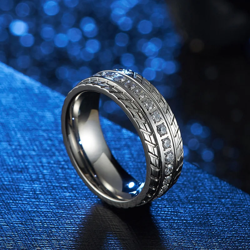 Романтическое мужское кольцо из нержавеющей стали с серебряной текстурой