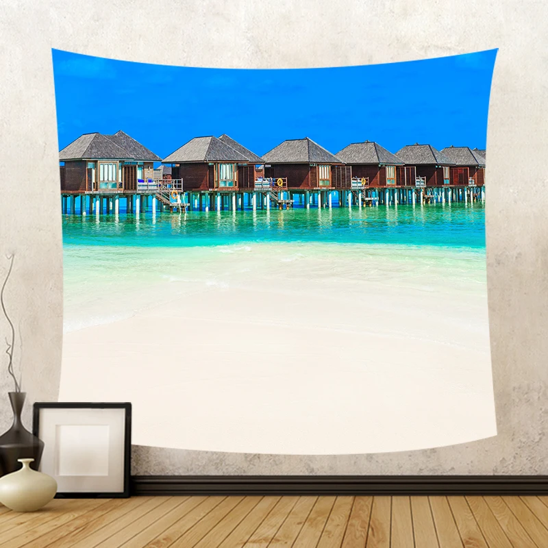 Красивое пляжное кресло с видом на море настенный гобелен зонт шезлонг полотенце