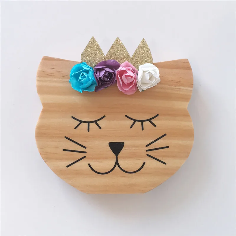 Gold Crown Cat Скандинавские деревянные украшения для мебели в виде животных, лисы/медведя/кролика/кошки, деревянные игрушки для детской комнаты, декор для детской комнаты, реквизит для фотосессии - Цвет: Gold Crown Cat