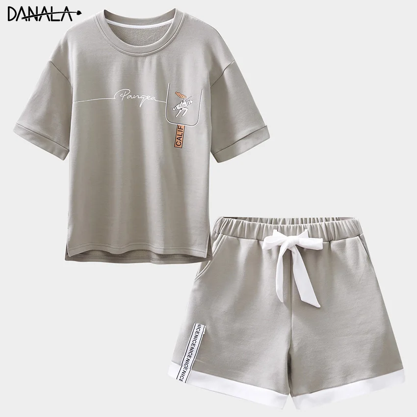 DANALA 100% хлопок повседневные наборы пижам женская летняя одежда для сна с коротким