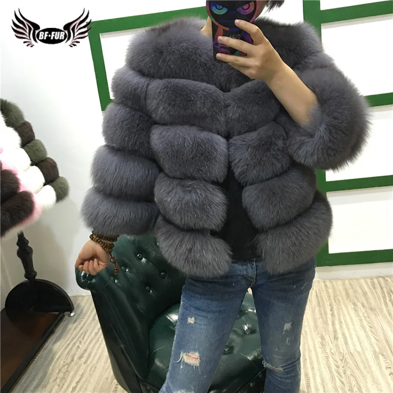 Женское пальто с натуральным мехом BFFUR роскошное зимнее лисы высшего качества|real