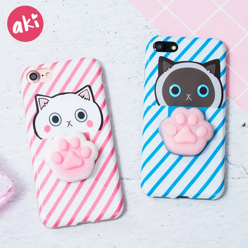 AKI Squishy Mobile Phone Cases for iPhone 7 8 Plus Case Kitty Panda Cat Lovely Soft Back Cover 6 6s |