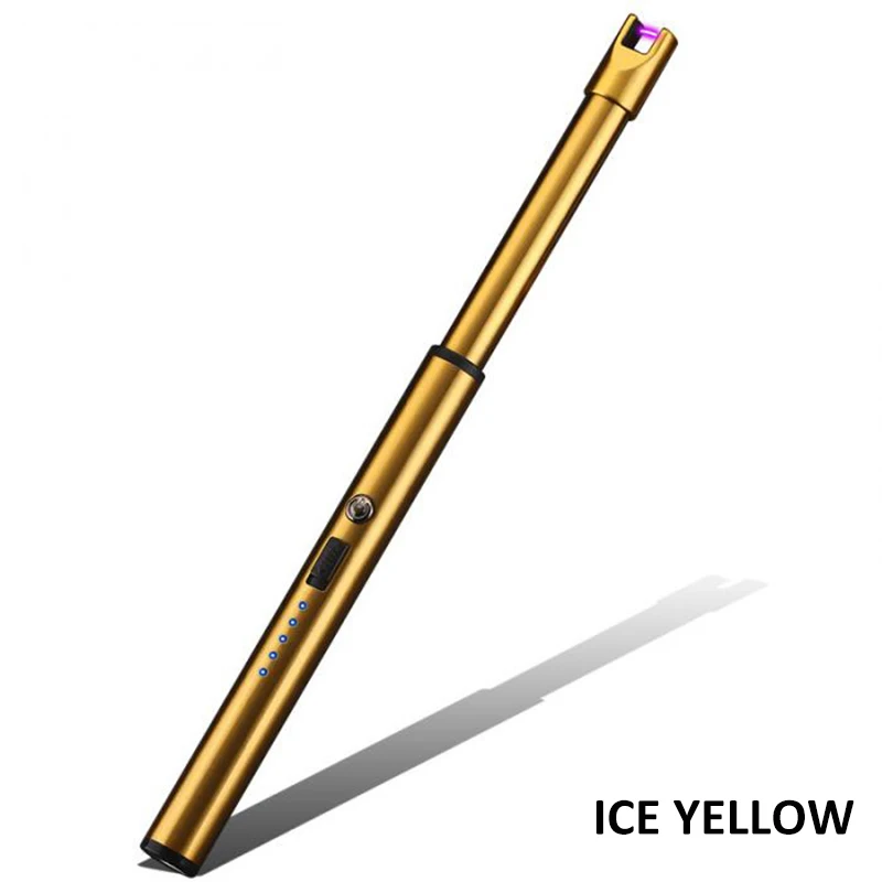 ice yellow Электрическая дуговая зажигалка, кухонная зажигалка, перезаряжаемая USB, длинная зажигалка, свеча, вращение на 360, без запаха, Беспламенное ветрозащитное USB Зажигалка - Цвет: ice yellow