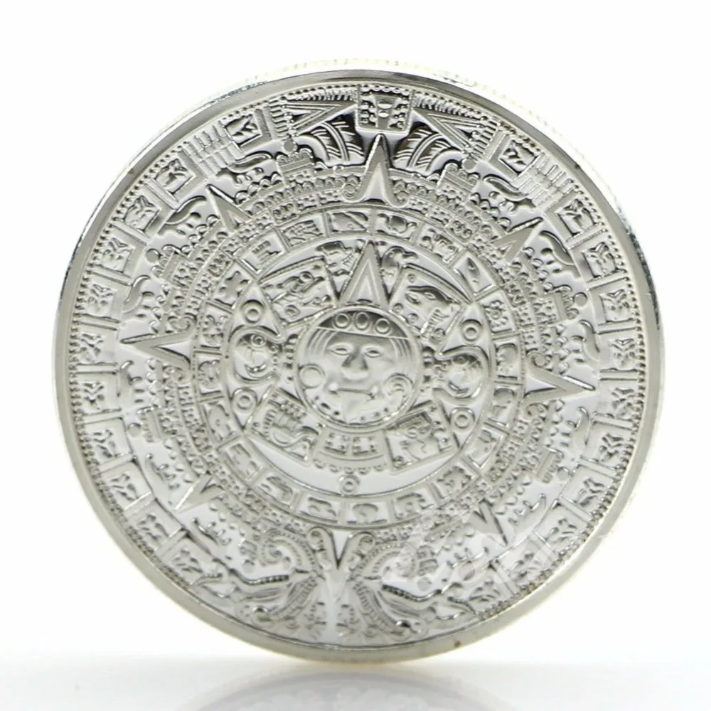 1х Позолоченная серебряная галька с календарем майя ацтеков сувенир Памятная