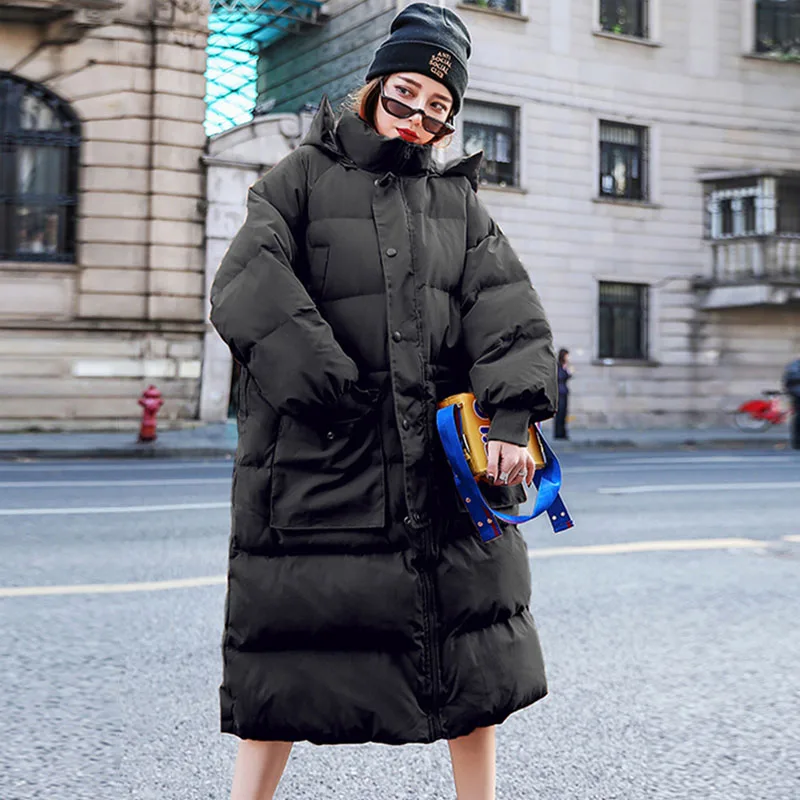 Длинные пуховые куртки 2019 зимняя куртка женская Свободная парка для женщин белые