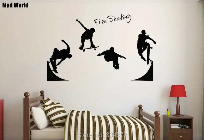 

Mad по всему миру бесплатно Катание на коньках скейтборд Мальчик СИЛУЭТ Wall Art Наклейки на стены дома DIY украшения Съемный Декор наклейки на ст...